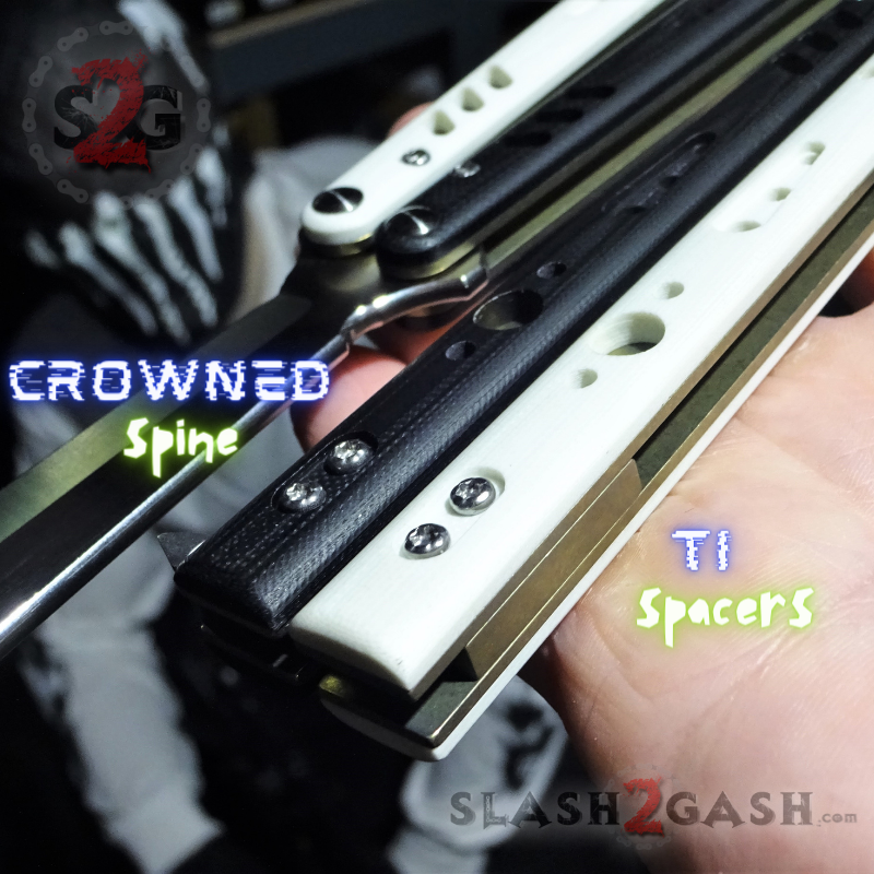 S2G FrankenREP V2 Balisong clone TITANIUM Butterfly Knife - V2 (G10) Stitched 109 (BK+WH) w Gold Liners - VG10 (you choose blade shape color) Knife-Balisong - Tophatter Daily Deals