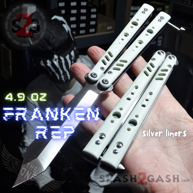 FrankenREP Butterfly Knife TITANIUM Balisong (clone) Replicant - V1 White w Silver Liners - Tanto Knife-Balisong - Tophatter Daily Deals