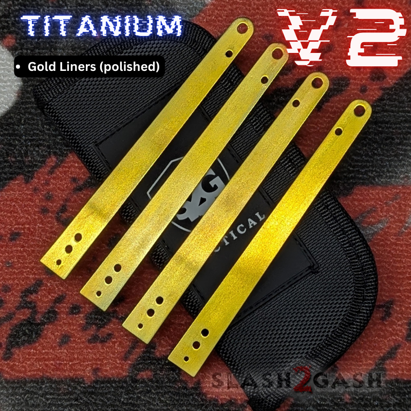 S2G FrankenREP V2 Balisong BUILD-A-KNIFE - (part 2 of 5) liners Set of (4) Titanium liners ONLY - Gold (polished, shiny) Knife-Balisong - Tophatter Daily Deals