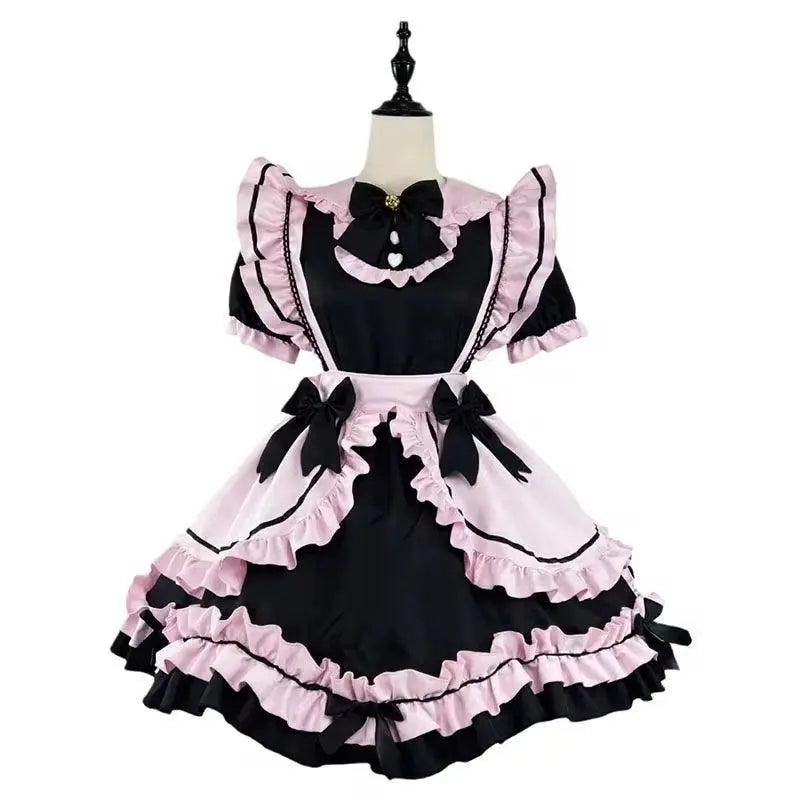 French Cute Black and Pink Lolita Dress Maid Outfit | Sweet Girly Black - Tophatter Daily Deals
