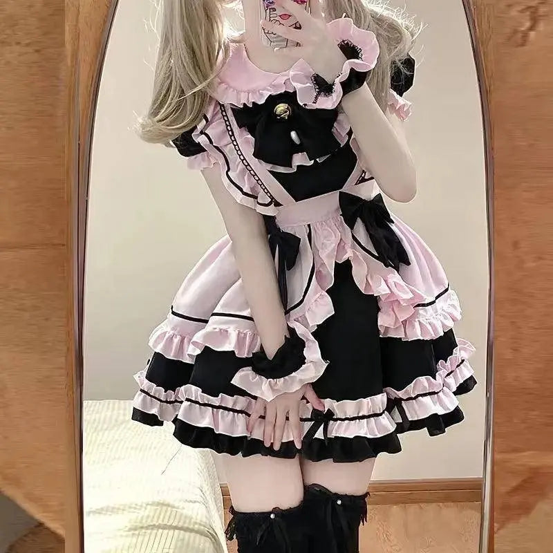 French Cute Black and Pink Lolita Dress Maid Outfit | Sweet Girly - Tophatter Daily Deals