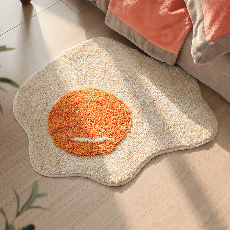 Fried Egg Plush Rug 70x70cm Orange Yellow Plush Rug - Tophatter Daily Deals