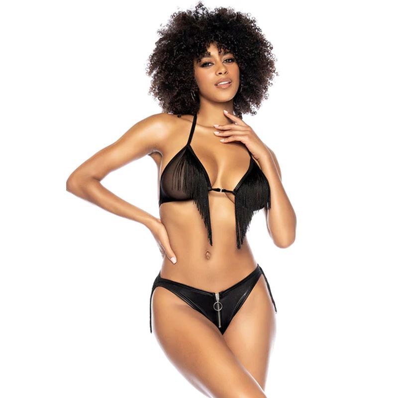 Fringe Halter Two Piece Set Black > Clothes > Bra Sets - Tophatter Daily Deals