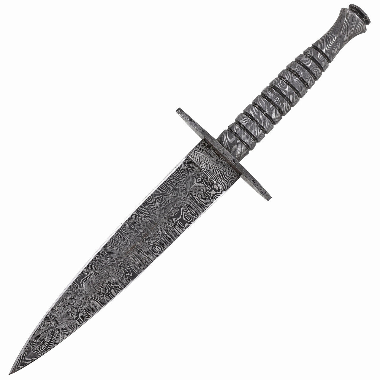 Full Damascus Steel Commando Knife with Leather Sheath Knives - Tophatter Daily Deals