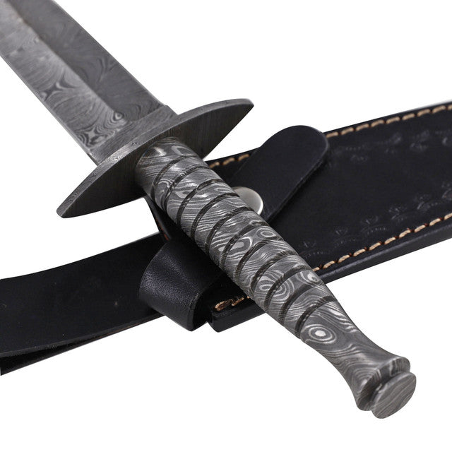 Full Damascus Steel Commando Knife with Leather Sheath Knives - Tophatter Daily Deals