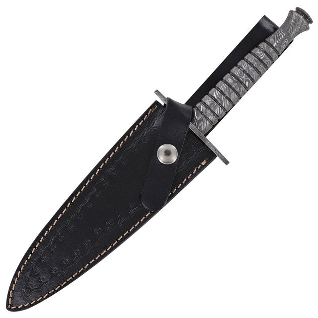 Full Damascus Steel Commando Knife with Leather Sheath Knives - Tophatter Daily Deals