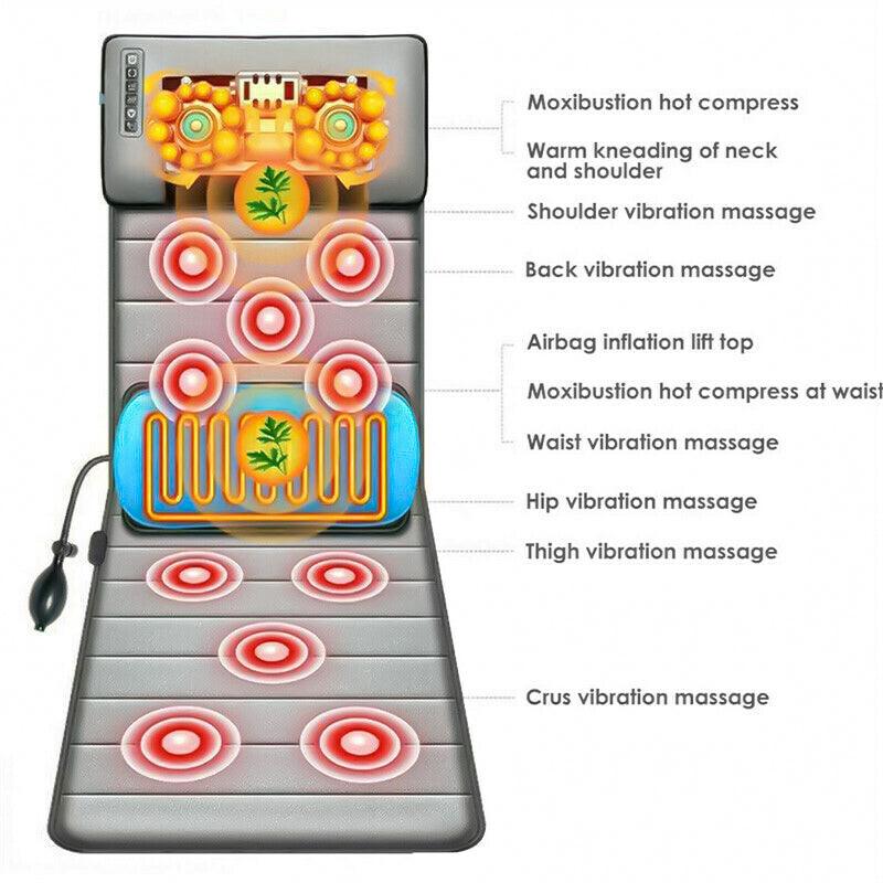 Full Body Massage Mats - 30 Heads Full Body Electric Massage Mattress Mat Heated Massager Cushion Pad Grey Exercise & Fitness Equipment Manuals - Tophatter Daily Deals