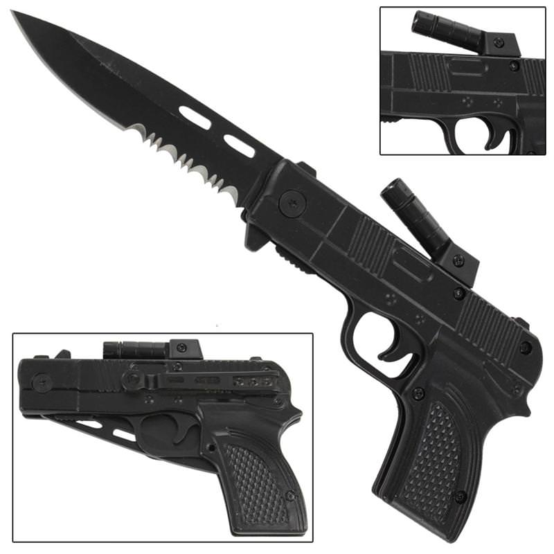 Fully Loaded Spring Assist Pistol Knife - Hired Gun - TOPHATTER'S ARMORY DEALS Collectible Weapons - Tophatter Daily Deals