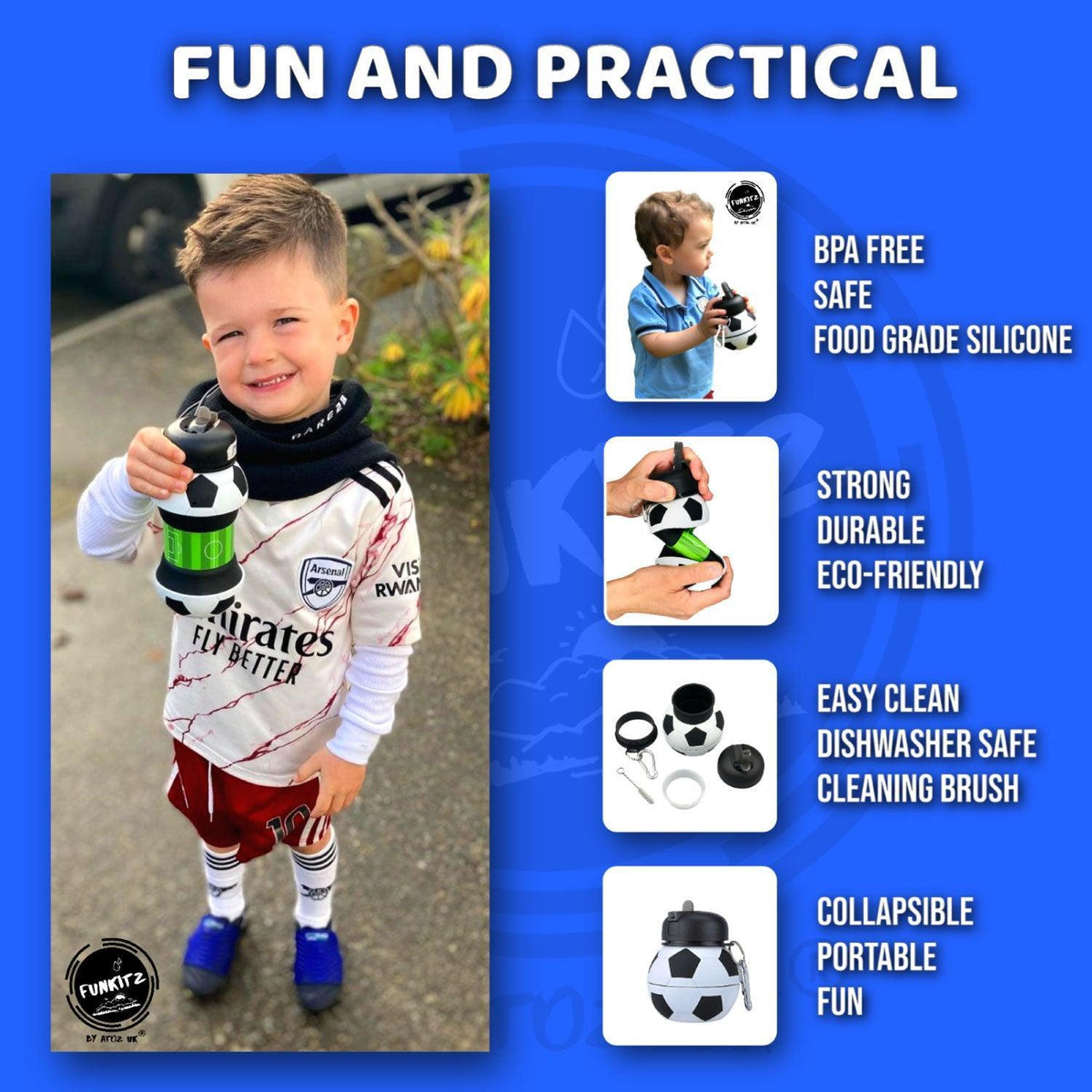 Football Water Bottles - Football Water Bottle for Kids, FunKitZ Football Water Bottle for Kids - Kids Collapsible Water Bottle Soccer - Tophatter Daily Deals