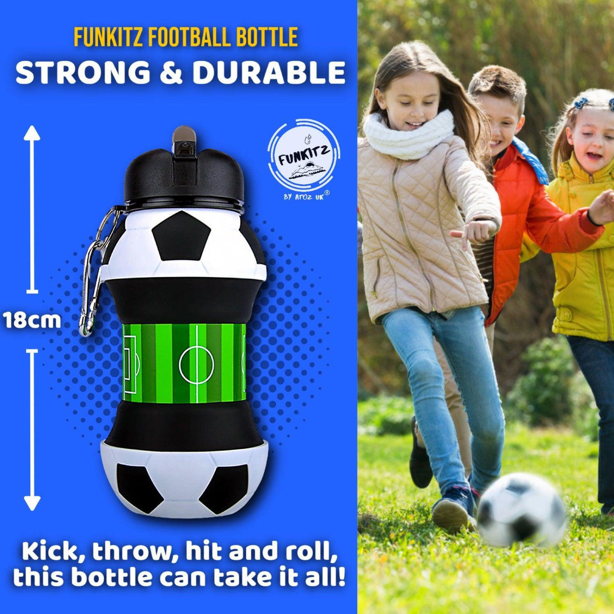 Football Water Bottles - Football Water Bottle for Kids, FunKitZ Football Water Bottle for Kids - Kids Collapsible Water Bottle Soccer - Tophatter Daily Deals