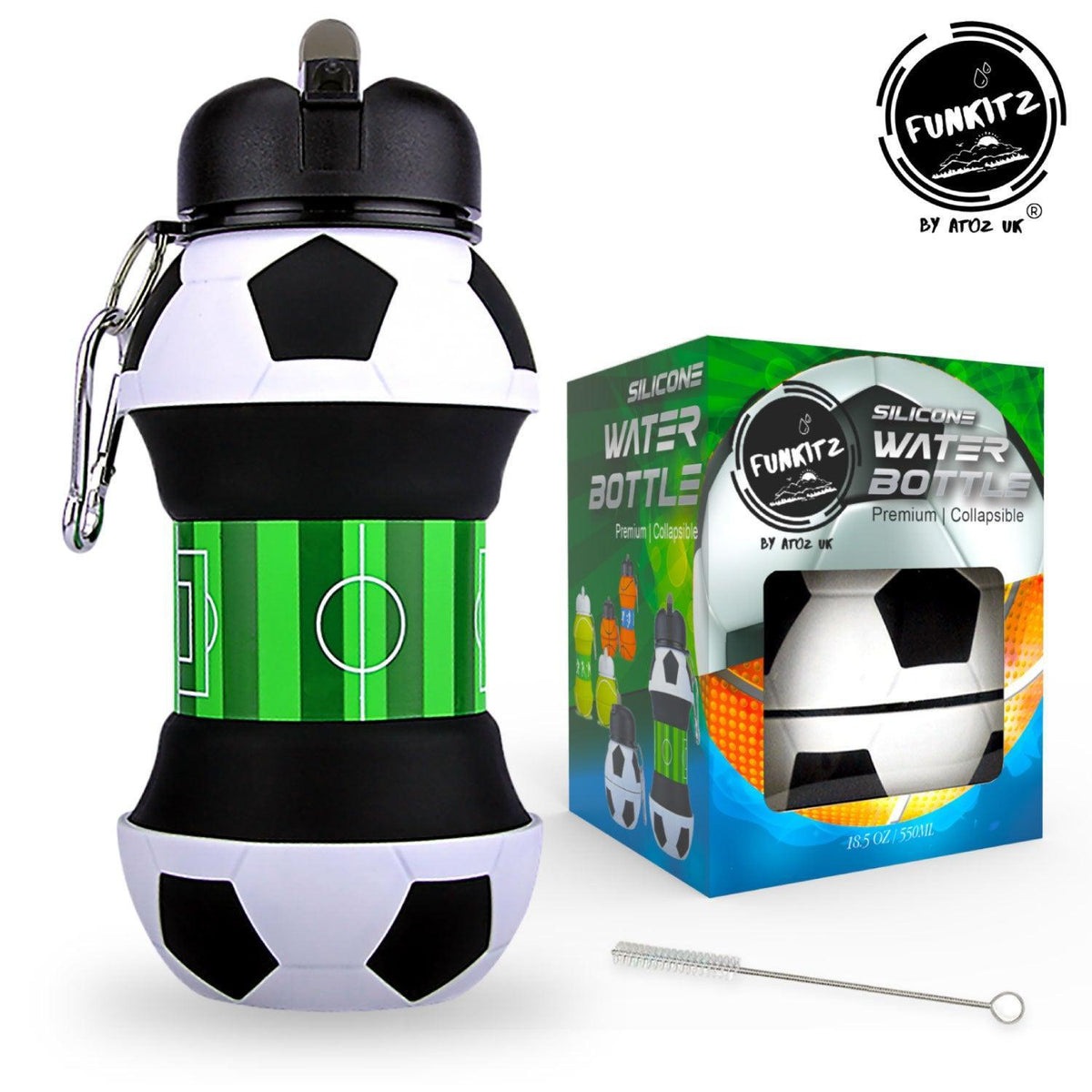 Football Water Bottles - Football Water Bottle for Kids, FunKitZ Football Water Bottle for Kids - Kids Collapsible Water Bottle Soccer - Tophatter Daily Deals