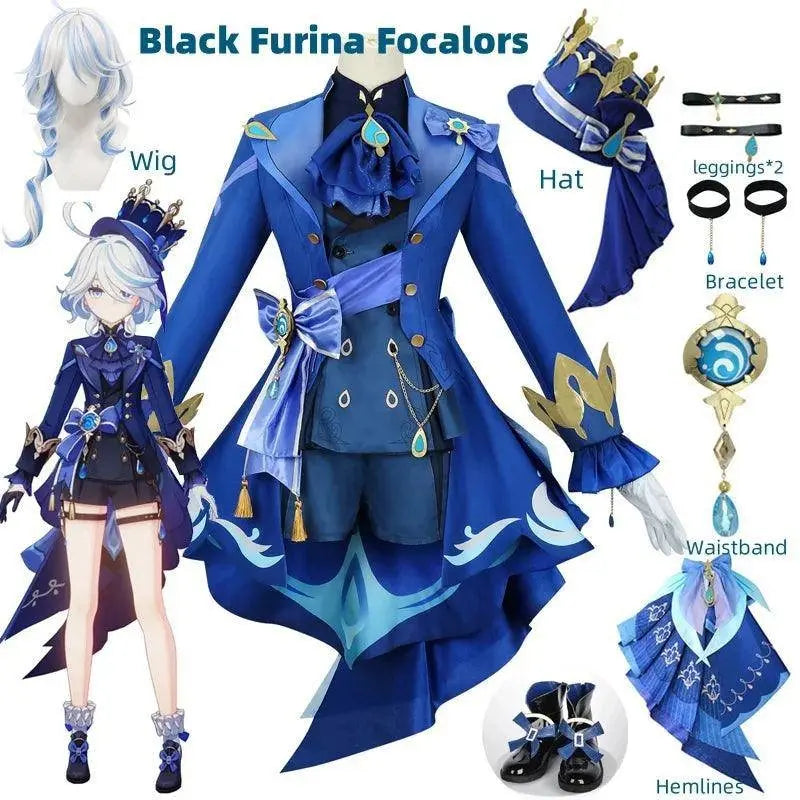 Furina Cosplay Costume Wig Hair Impact Fontaine Focalors with Hat Black Suits High Heel Cosplay Shoes for Women Outfits - Tophatter Daily Deals