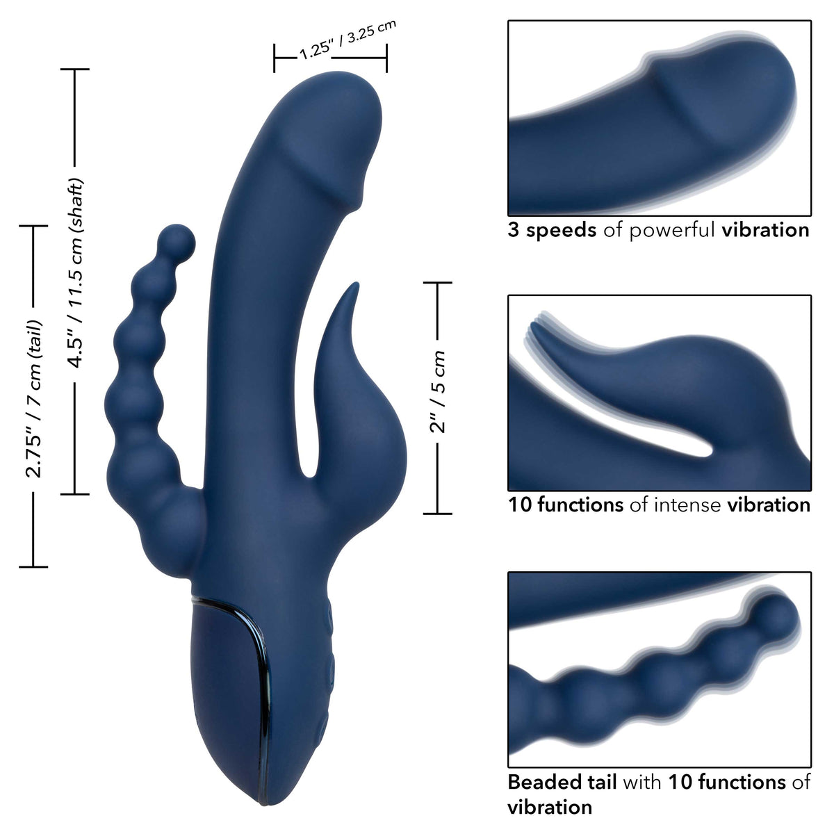 III Triple Orgasm (Blue) – Triple Action Silicone Massager with Vibrating Shaft and Beaded Tail > Vibrators > Ladies > Rabbit Multi - Tophatter Daily Deals