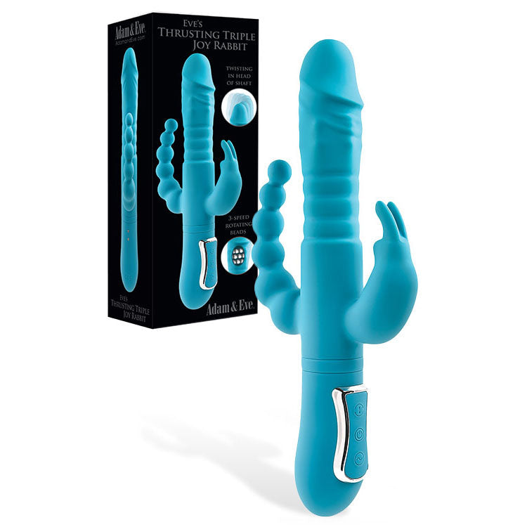 Adam & Eve Thrusting Triple Joy (Teal) – USB Rechargeable Rabbit Vibrator 25.4 cm > Vibrators > Ladies > Rabbit Multi - Tophatter Daily Deals