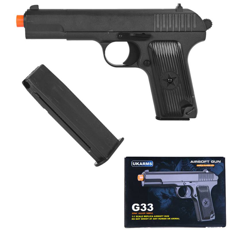 G33 Full Metal Military Airsoft Spring Pistol Hand Gun 8" Overall - Tophatter's Guns'N'Weapons Store Collectible Weapons - Tophatter Daily Deals
