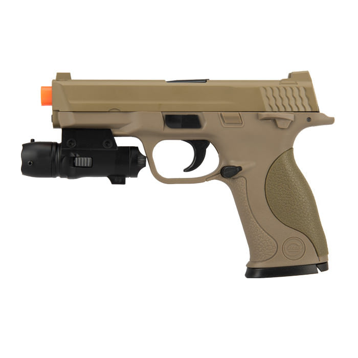 G53 Metal Slide Full Size Airsoft Spring Pistol Tan With Laser - Tophatter's Guns'N'Weapons Store - FREE SHIPPING Collectible Weapons - Tophatter Daily Deals