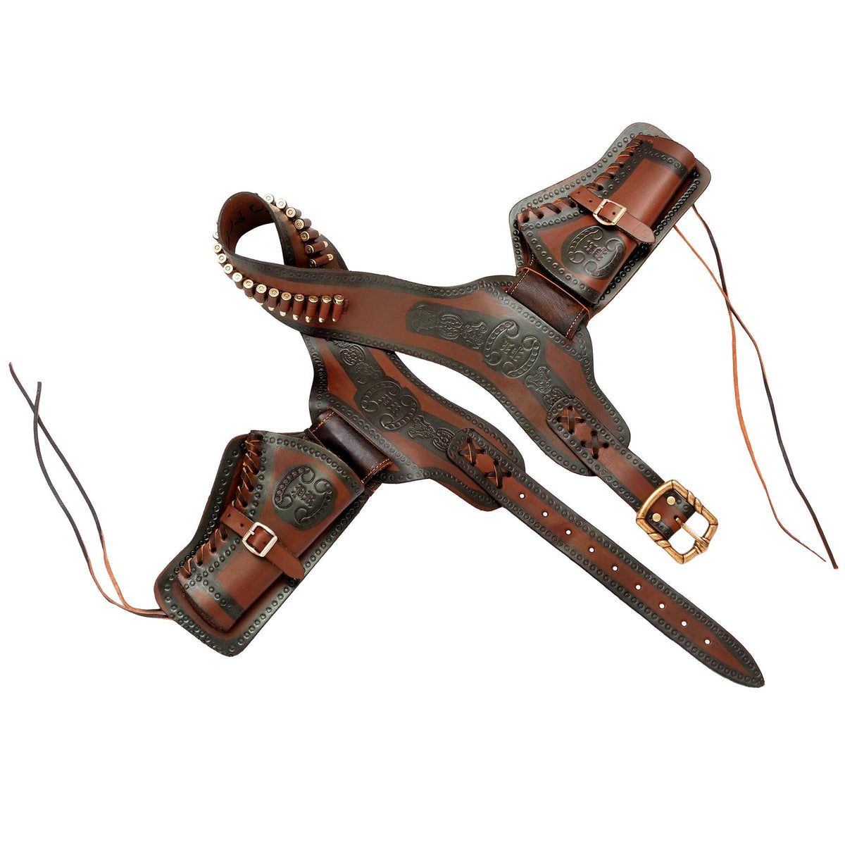 Genuine Leather Double Holster and Cartridge Belt For Two Revolvers Holster - Tophatter Daily Deals