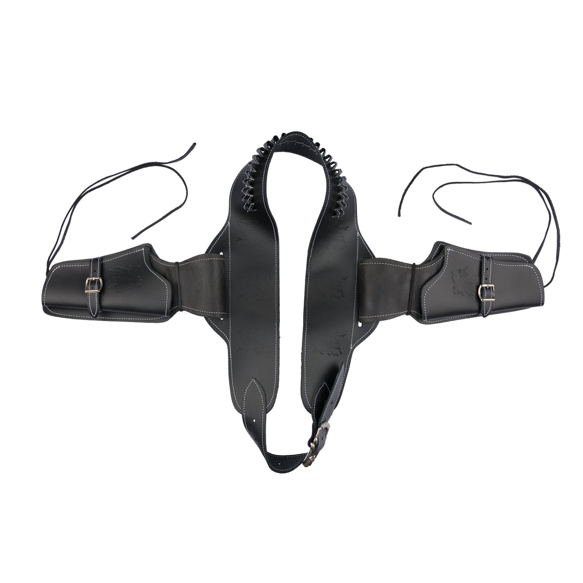 Genuine Black Leather Double Holster and Cartridge Belt For Two Revolvers with 24 Dummy Rounds Dummy Ammunition - Tophatter Daily Deals