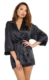 Charmeuse Kimono Robe and Satin Chemise Set (Black) – Medium Lingerie with Padded Hanger > Clothes > Womens Robes & Sleepwear - Tophatter Daily Deals