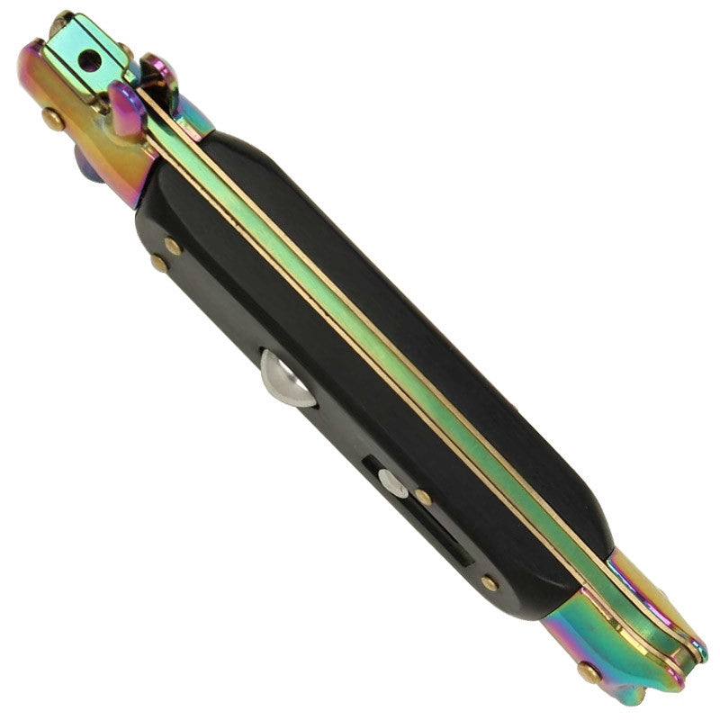 9" Italian Milano Stiletto Fishtail Titanium Rainbow Classic Automatic Knife Knife-Auto - Tophatter Daily Deals