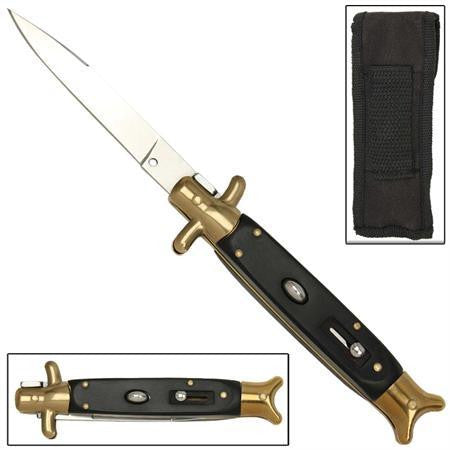 9" Italian Milano Stiletto Fishtail Gold w/ Black Classic Automatic Knife Knife-Auto - Tophatter Daily Deals