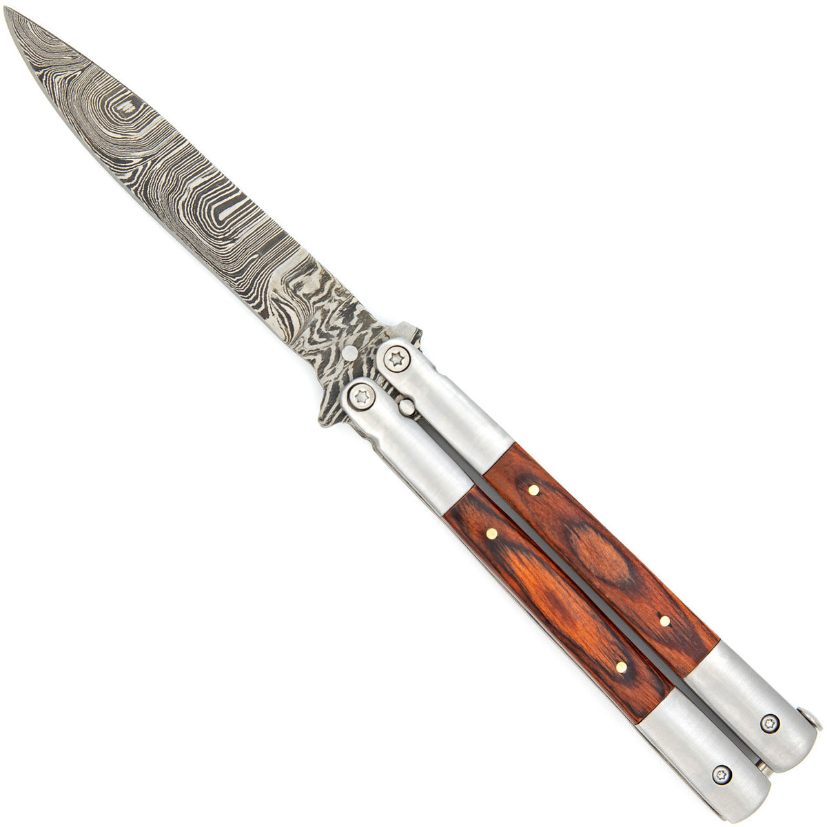 Damascus Steel Clip Point Butterfly Balisong Knife Flipper - Tophatter's Guns'N'Weapons Store - FREE SHIPPING Collectible Weapons - Tophatter Daily Deals