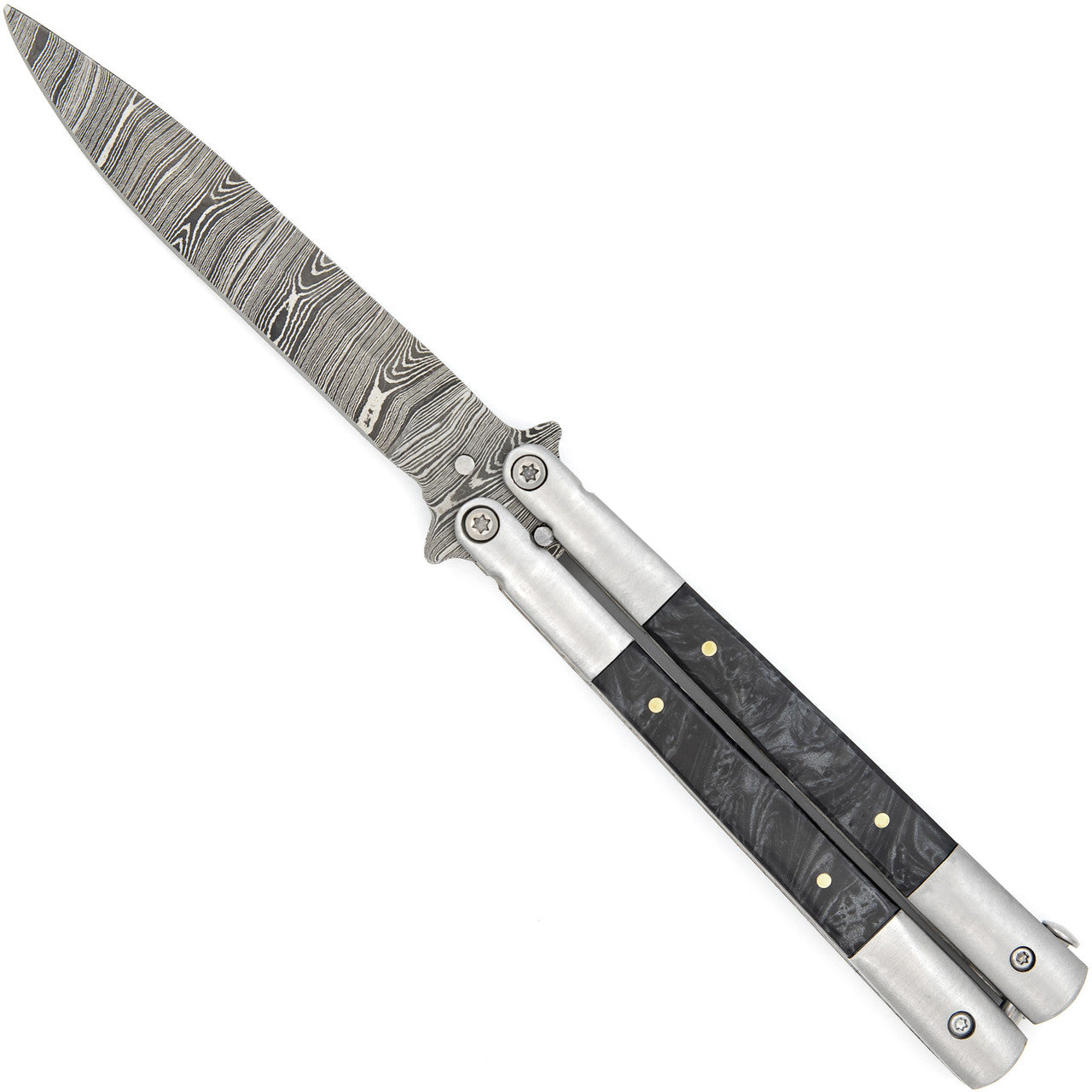Damascus Clip Point Blade Balisong Butterfly Flipper Knife - TOPHATTER'S ARMORY DEALS Collectible Weapons - Tophatter Daily Deals
