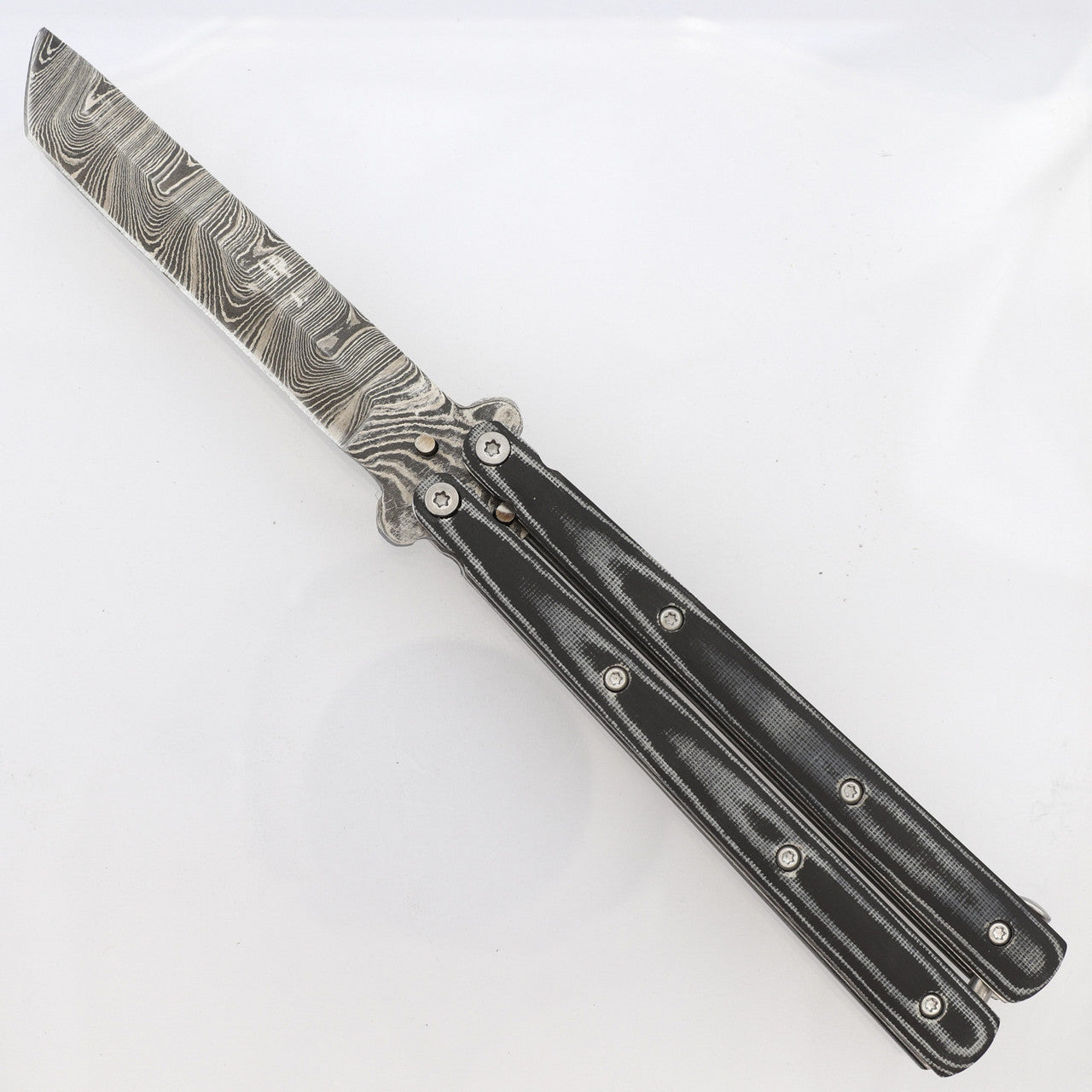 Micarta Butterfly Black Knife | Damascus Steel Blade | Tanto Point - TOPHATTER'S ARMORY DEALS Collectible Weapons - Tophatter Daily Deals