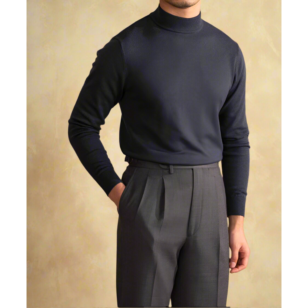 Soft Classic Men's Turtleneck Sweater - Fitted, Wool, Work Navy blue - Tophatter Daily Deals