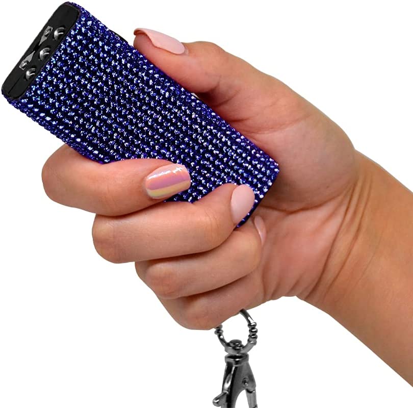 Bling It On Mini Rhinestone Stun Gun Keychain with LED Flashlight Rechargeable Blue - Tophatter's Guns'N'Weapons Store Collectible Weapons - Tophatter Daily Deals