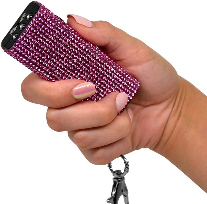 Bling It On Mini Rhinestone Stun Gun Keychain with LED Flashlight Rechargeable Pink - Tophatter's Guns'N'Weapons Store Collectible Weapons - Tophatter Daily Deals