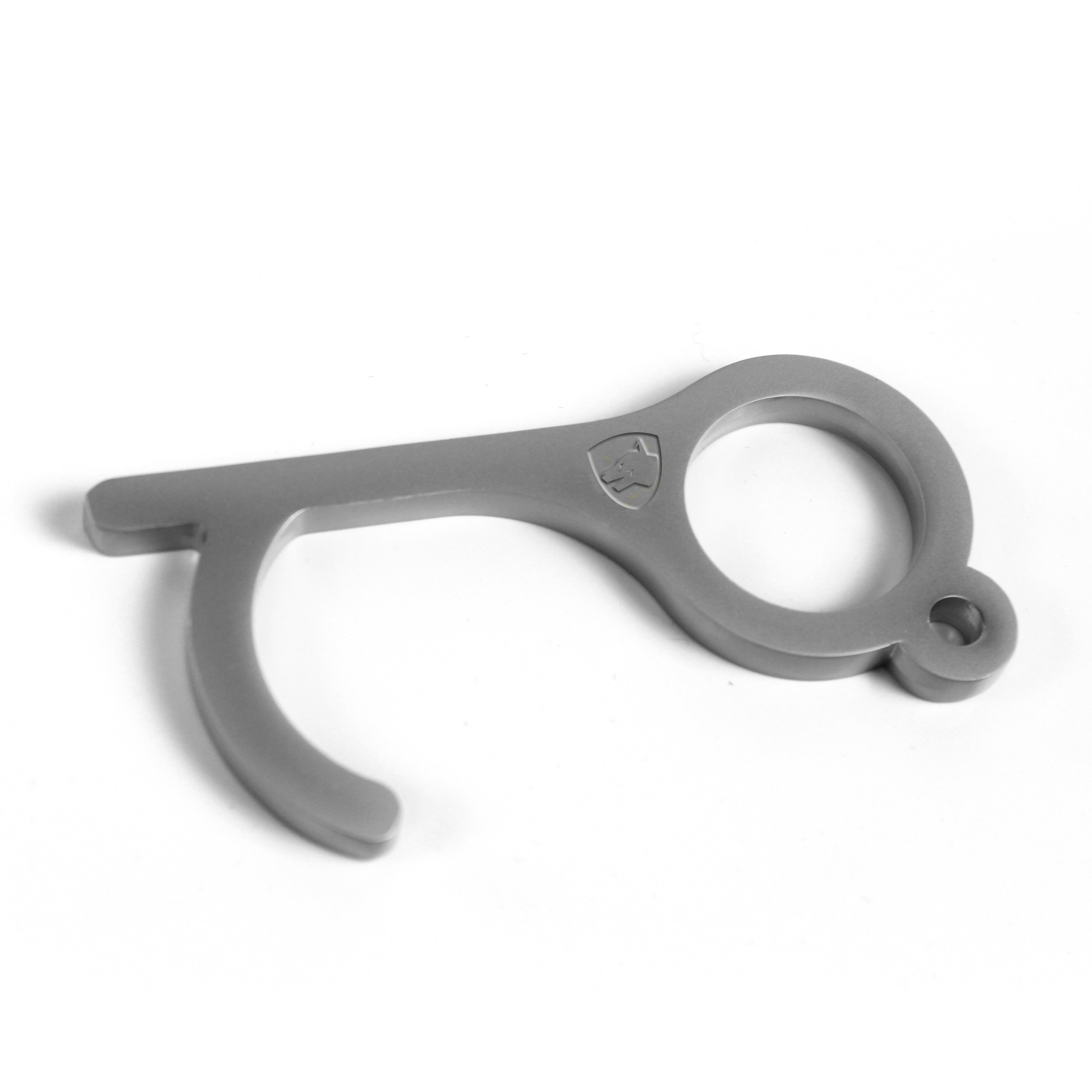 No Touch Keychain Silver Handtool for Touchless Opening Doors and Pressing Buttons - TOPHATTER'S ARMORY DEALS Collectible Weapons - Tophatter Daily Deals