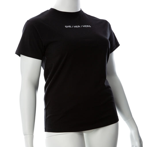 Gender Fluid Pronoun She Tee Shirt Small Black 100% Cotton Embroidered She Her Hers Tee > Gender > Bodywear - Tophatter Daily Deals