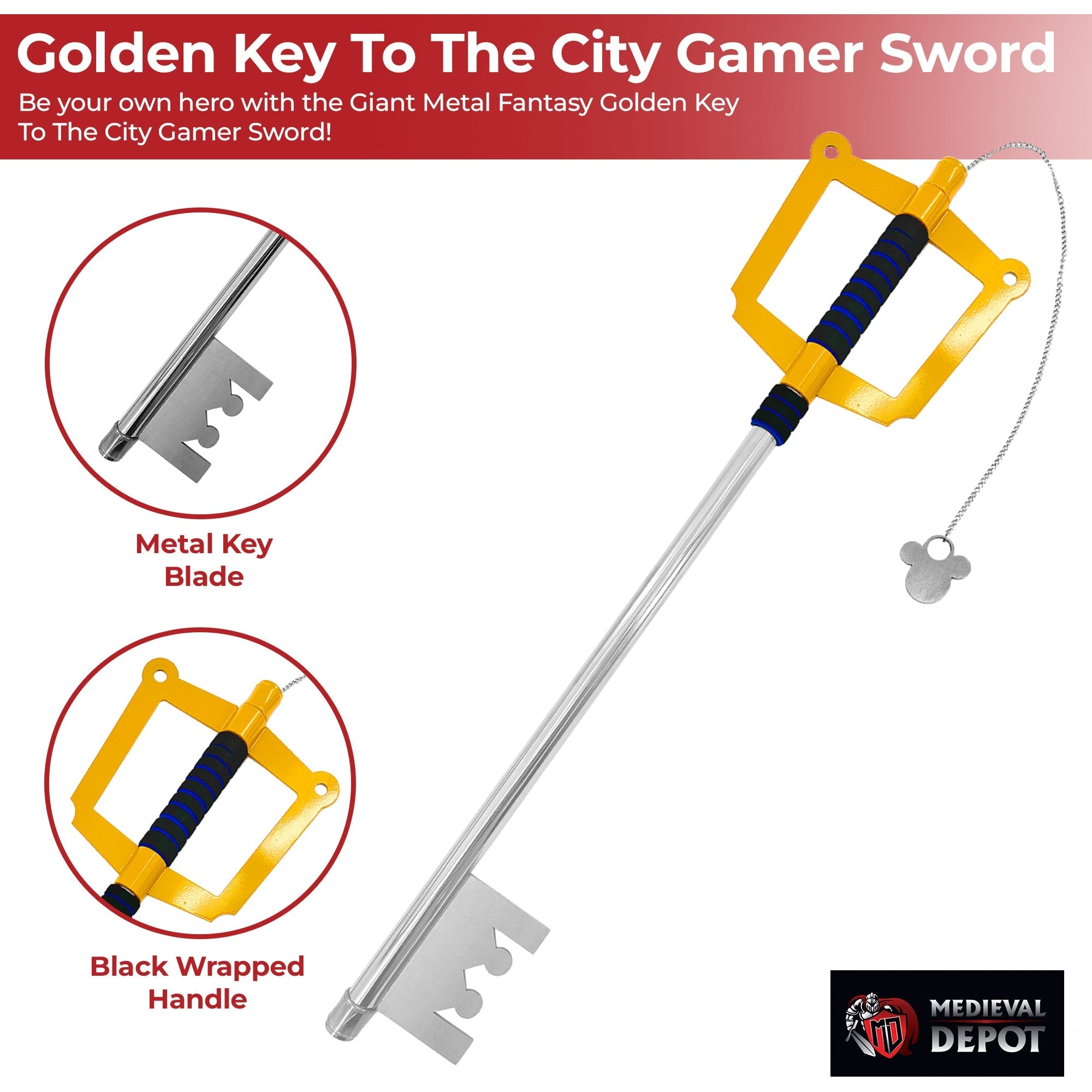 Giant Metal Fantasy Golden Key To The City Gamer Sword swords - Tophatter Daily Deals