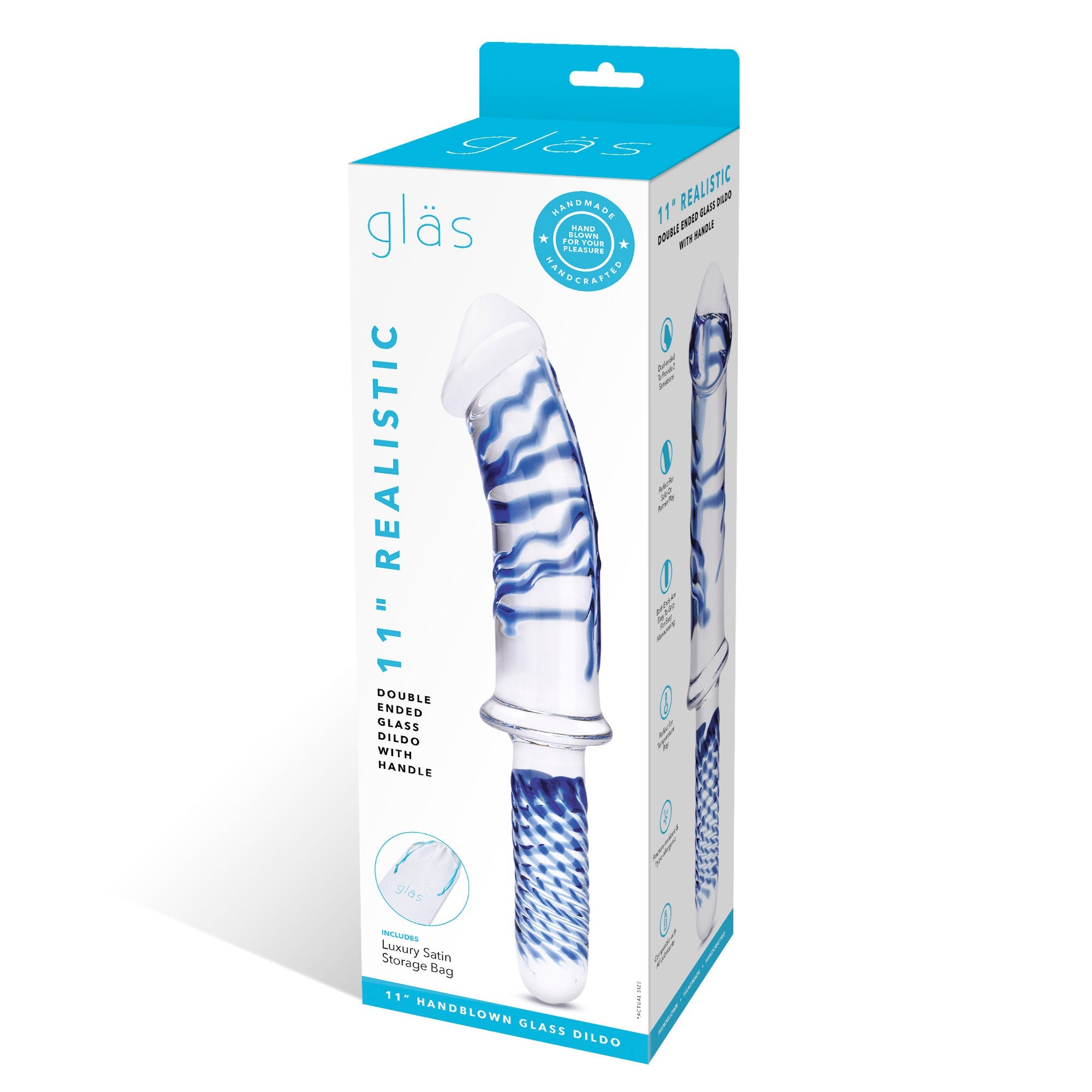 Glas 11 Inch Realistic Double Ended Blue and White Glass Dildo With Handle > Glass > Dildos - Tophatter Daily Deals
