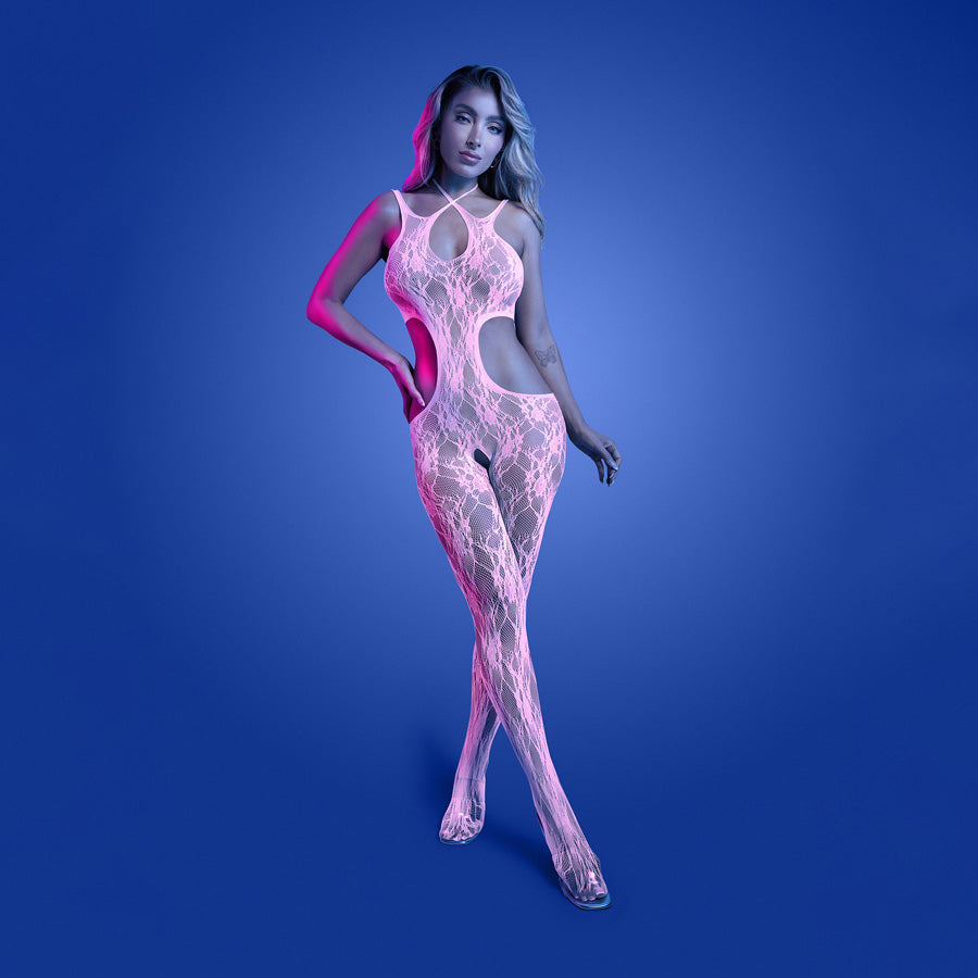 GLOW Equilibrium (White/Pink) – Glow-In-The-Dark Lace Bodystocking One Size > Clothes > Bodies and Playsuits - Tophatter Daily Deals
