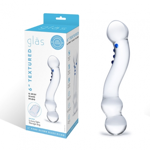 Glas 6 Inch Textured Clear Glass G-Spot Dildo with Blue Accents > Glass > Dildos - Tophatter Daily Deals
