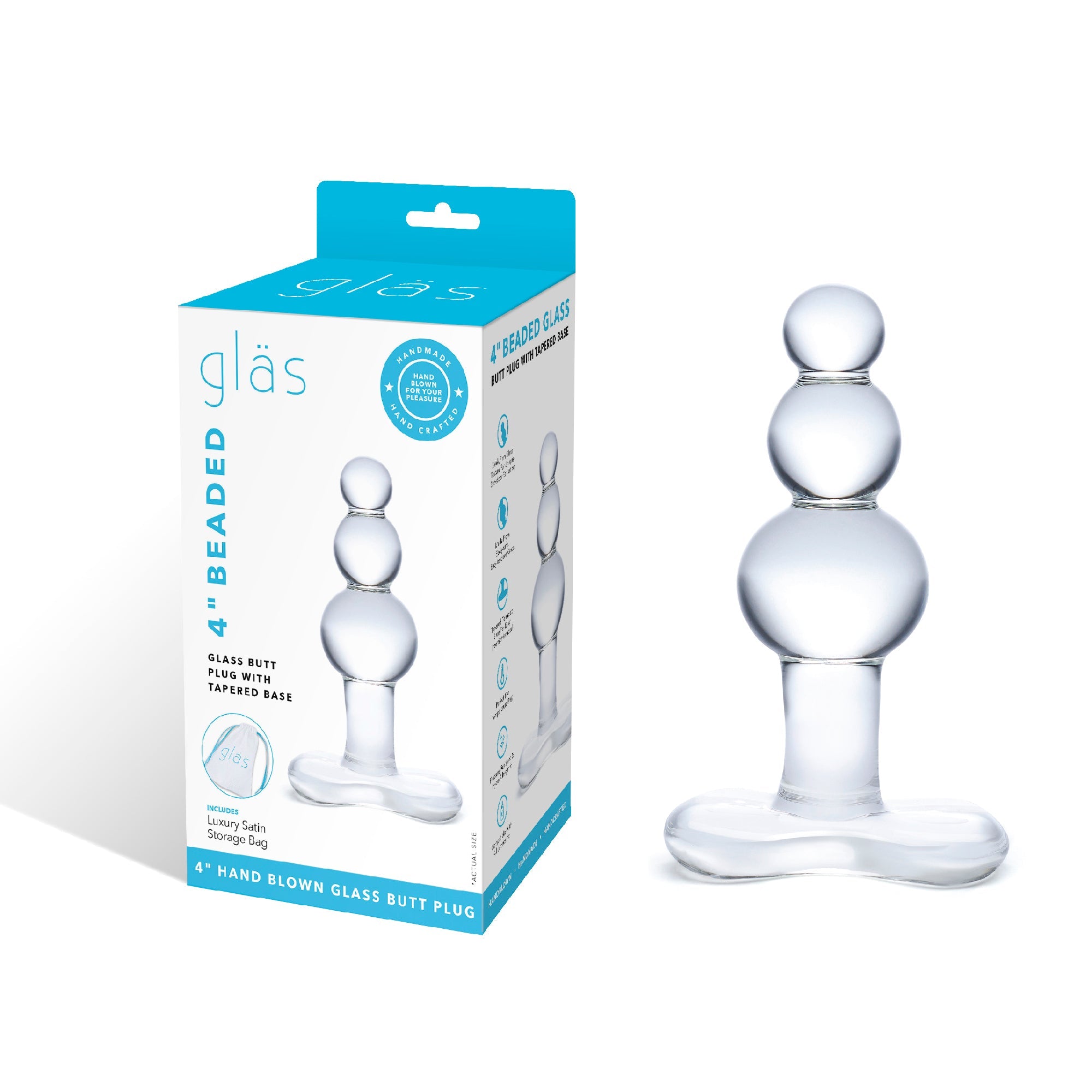 Glas 4 Inch Clear Beaded Butt Plug with Tapered Base > Glass > Toys - Tophatter Daily Deals