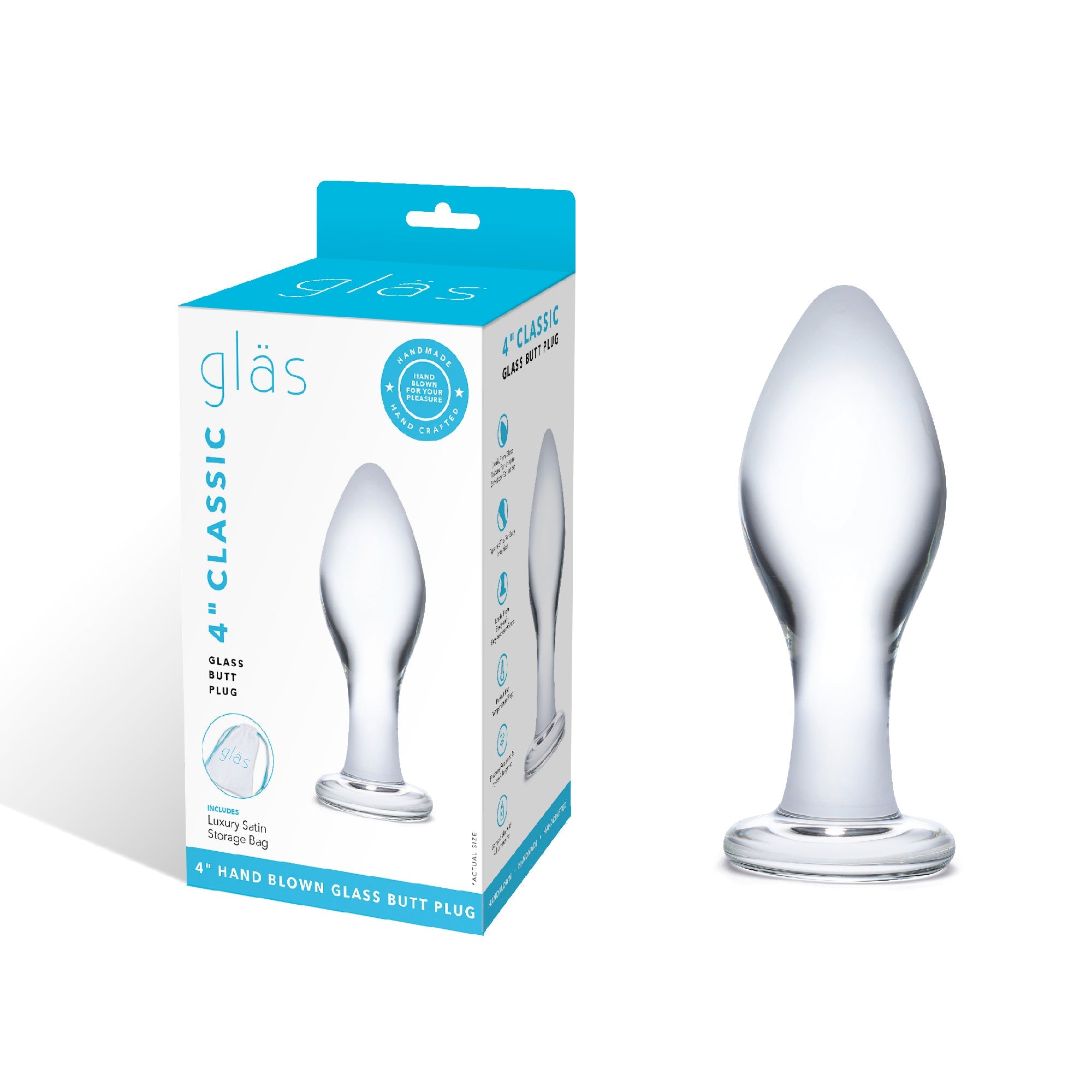 Glas 4 Inch Classic Clear Glass Butt Plug with Flared Base > Glass > Toys - Tophatter Daily Deals