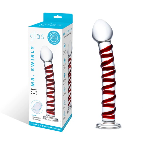 Glas 8 Inch Mr Swirly Spiral Red and Clear Glass Dildo > Glass > Dildos - Tophatter Daily Deals
