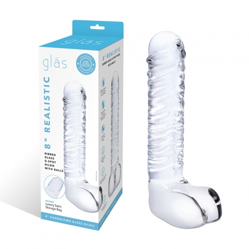 Glas 8 Inch Clear Realistic Ribbed G-Spot Dildo With Balls > Glass > Dildos - Tophatter Daily Deals