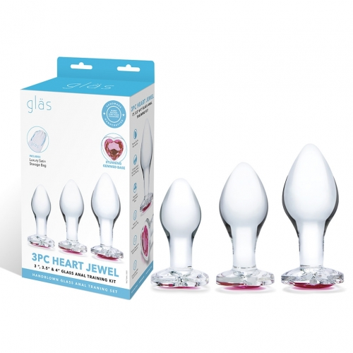 Glas 3 Inch 3.5 Inch 4 Inch 3PC Heart Jewel Clear Glass Anal Training Kit > Glass > Toys - Tophatter Daily Deals