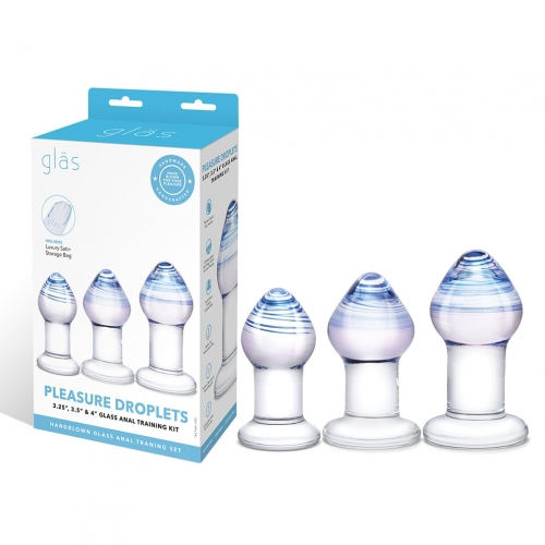 Glas Pleasure Droplets (Blue and White Swirl) – 3-Piece Glass Anal Training Kit > Glass > Toys - Tophatter Daily Deals