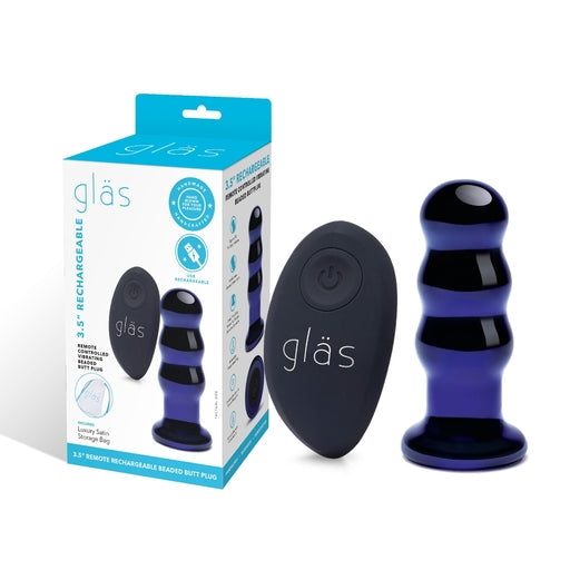 Glas 3.5 Inch Remote Controlled Vibrating Beaded Butt Plug in Black and Purple > Anal Range > Butt Plugs - Tophatter Daily Deals