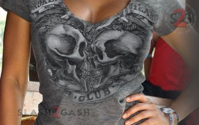 Hot Leathers Ladies Broken Hearts Smoke Burnout Shirt Ladies Short Sleeve - Tophatter Daily Deals