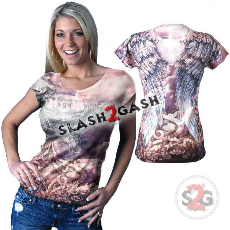 Hot Leathers Angel Wings Sublimation Ladies T-Shirt Ladies Short Sleeve - Tophatter Daily Deals