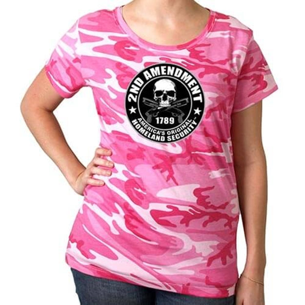 Hot Leathers Pink Camo Ladies 2nd Amendment Tee Ladies Short Sleeve - Tophatter Daily Deals