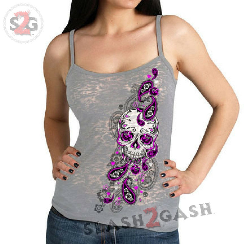Hot Leathers Sugar Paisley Ladies Burnout Tank Top Ladies Tank Top - Tophatter Daily Deals