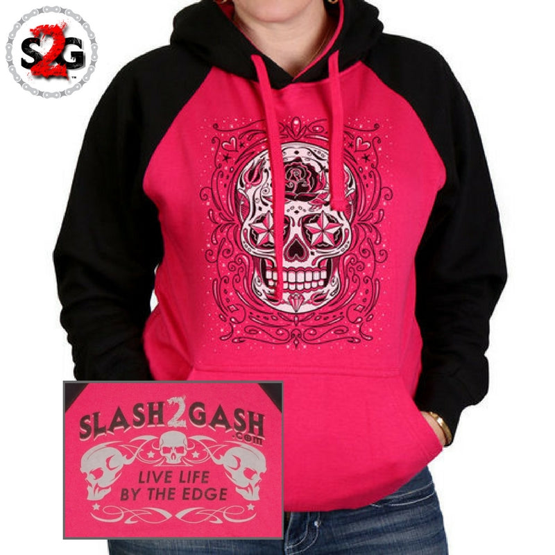 Hot Leathers Sugar Skull Raglan Sweat Shirt Ladies Pull Over Hoodie S2G Hoodies & Sweatshirts - Tophatter Daily Deals