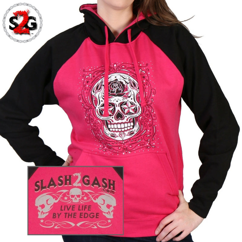Hot Leathers Sugar Skull Raglan Sweat Shirt Ladies Pull Over Hoodie S2G Hoodies & Sweatshirts - Tophatter Daily Deals